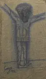 F. N. Souza, Untitled (Christ - Crucifixion), Ink & charcoal on jute fabric