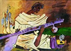 M. F. Husain, Untitled (Man Playing The Veena) / Raag Pilu, Oil on canvas