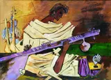 M. F. Husain, Untitled (Man Playing The Veena) / Raag Pilu, Oil on canvas