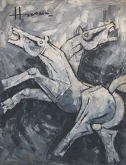M. F. Husain, Untitled (Horses), Acrylic on canvas