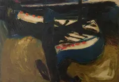 Narayan Shridhar Bendre, Untitled (Two Boats), Oil on board