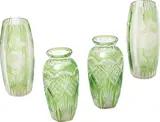 Pair Of Vases, Venetian green cut glass, Dimension: a) 11 in, b) 9 in