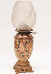 Table Lamp, Gilt metal mounted ceramic oil lamp, Dimension: 21 in