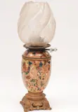 Table Lamp, Gilt metal mounted ceramic oil lamp, Dimension: 21 in
