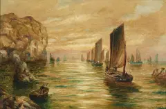 Bernard Benedict Hemy, Fishing Fleet Off A Rocky Coast, Oil on canvas