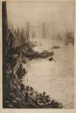 William Lionel Wyllie, Traffic On The Thames, pencil Etching with aquatint