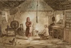 Edward Bradley, Interior Of A Highland Cottage, Sketched Near Glenareggan, Argyllshire 1859, watercolour and pencil (not examined out of frame)
