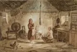 Edward Bradley, Interior Of A Highland Cottage, Sketched Near Glenareggan, Argyllshire 1859, watercolour and pencil (not examined out of frame)