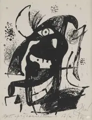 Joan Miró, Plate 3 From "The Lithographs Iv" Or "The Lithographs Ii", printed by Mourlot in 1976 Black and white lithograph COA from Gildrens Arts