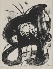 Joan Miró, Plate 8 From "The Lithographs Iv", 1976, printed by Mourlot in 1976 Black and white lithograph COA from Gildens Arts