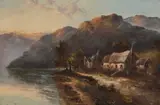 Henry Cooper, Lakeside Cottage Landscape, Oil on canvas