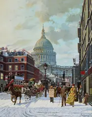 Derek Braithwaite, Street Scene With St Paul's Cathedral, Oil on board