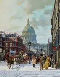 Derek Braithwaite, Street Scene With St Paul's Cathedral, Oil on board