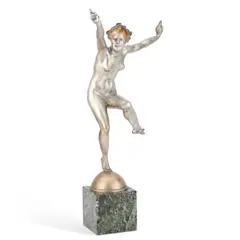 Leonildo Giannoni Chapelier, Dancing Female Nude, silvered and patinated bronze figure, circa