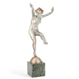 Leonildo Giannoni Chapelier, Dancing Female Nude, silvered and patinated bronze figure, circa