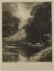 Norman Hirst, On The Lochmere, Sussex, Mezzotint