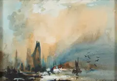 Robert Leslie Howey, Two Coastal Scenes With Boats, Gouache and wash