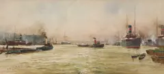 William Minshall Birchall, The Pool From Tower Bridge, 1912, Watercolour