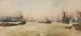 William Minshall Birchall, The Pool From Tower Bridge, 1912, Watercolour