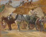 Mark Senior, Busy Scene With Horses And Carts On The Sandsend To Whitby Road, Pastel