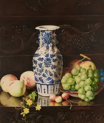 Alexander Stanesby, A Pair Of Still Lifes Of Fruit And Chinese Porcelain, 1900, Watercolour