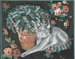 Sue Nightingale, A Cat Seated By A Potted Plant, Mixed media on paper
