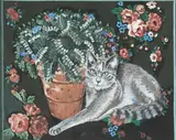 Sue Nightingale, A Cat Seated By A Potted Plant, Mixed media on paper