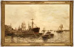 Edward Henry Eugene Fletcher, Large Thames View With Shipping, Oil on canvas