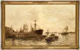 Edward Henry Eugene Fletcher, Large Thames View With Shipping, Oil on canvas