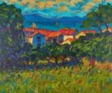 John Mackie, A Village On The Coast, Oil on canvas