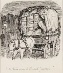 Ernest Howard Shepard, On Their Way To Covent Garden, Pen and ink An illustration for 'Drawn from Life, E H Shepard', 1961, published by Meth