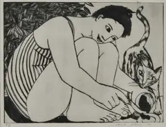 Anita Klein, Woman With A Cat, Etching