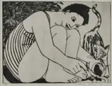 Anita Klein, Woman With A Cat, Etching