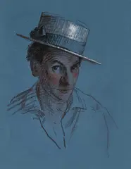 John Sergeant, Two Self Portraits, Pastels Portrait in hat: