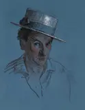 John Sergeant, Two Self Portraits, Pastels Portrait in hat: