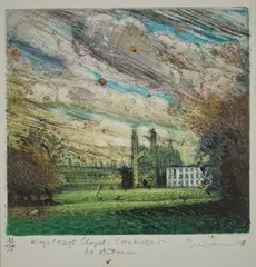 Piers Browne, King's College Chapel, Cambridge In The Autumn, etching with touches of oil