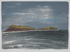 Frances Walker, Leaving The Flannan Isles & A Beach Scene, prints, both unframed Isles