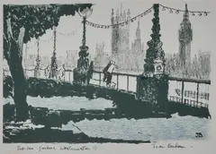Jean Barham, Jubilee Gardens, Westminster, etching