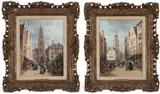 Charles Kuwasseg, A Pair Of French Town Scenes, 1874, Oil on panel
