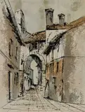 Bernard Dufour, Street Scene, Oil on board