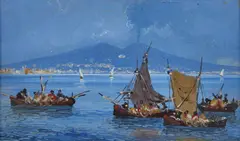 Fernando del Basso, Pair Of Neopolitan Views, Oil on board