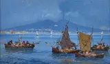 Fernando del Basso, Pair Of Neopolitan Views, Oil on board