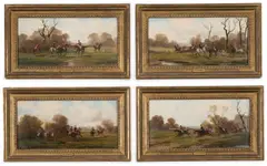 Robert Stone, A Set Of Four Hunting Scenes, Oil on board