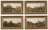 Robert Stone, A Set Of Four Hunting Scenes, Oil on board
