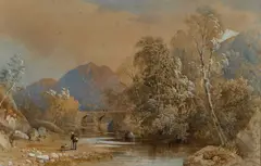 Cornelius Pearson, River Landscape With Fisherman, 1859, Watercolour