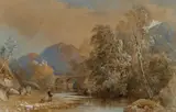 Cornelius Pearson, River Landscape With Fisherman, 1859, Watercolour