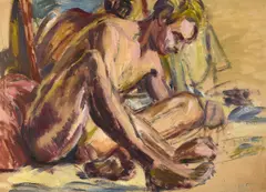 Duncan Grant, Male Nude Study Of Paul Roche, 1952, Oil and charcoal on paper