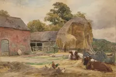 Charles James Adams, A Pair Of Views, A Farmstead And Town Street, Watercolour