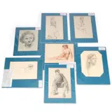 Helen Mary Jacobs Bws, A Group Of Seven Figure Studies, Pencil and chalks unframed Nude study