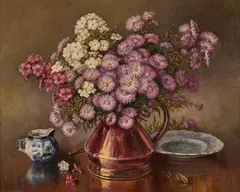 Albert Edward Jackson, Still Life Of Flowers In A Copper Jug, Oil on board